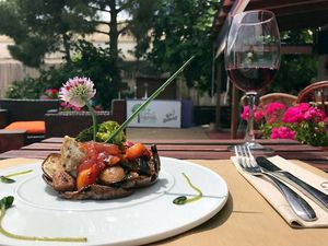 Milhoja de verduras 
Vegetable Millefeuille. at El Jardin de Las Palomas in Pilar De La Horadada