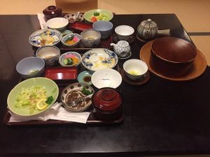 Dishes after breakfast! at Motoyu Kansuiro in Hakone
