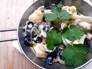 Bacalhau gratinado em leite de côco at Agua no Bico in Lisbon