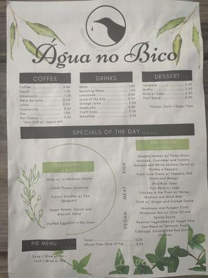 The menu at Agua no Bico in Lisbon