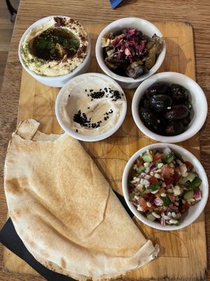 Medium meze with hummus, olives and other dips   at Cheder in Krakow