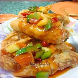 Fried Sweet-n-Sour Prawns! It was interesting beancurds/vegetables within the prawn-shapes. at Water Lily Restaurant in Kuala Lumpur