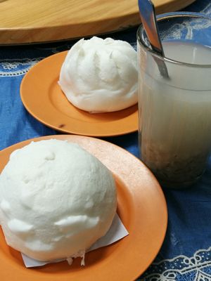 BBQ Bun and Red Bean Paste Bun and Barley Water at Water Lily Restaurant in Kuala Lumpur