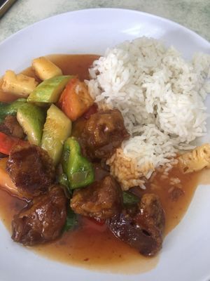 Sweet and sour mock meat at Water Lily Restaurant in Kuala Lumpur