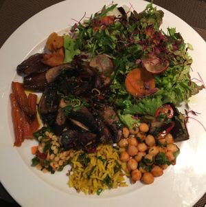 mushrooms and salads  at Chiccas in Praia Da Luz