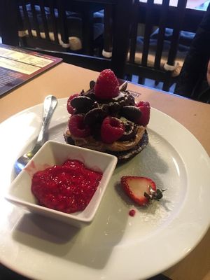 Chocolate, peanut butter and raspberry cake at Chiccas in Praia Da Luz