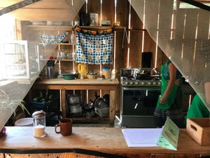 View of the kitchen  at Konojel in San Marcos La Laguna