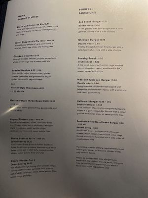 Menu  at Lavery's in Belfast