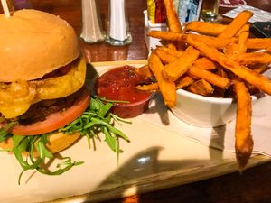 Burger and fries  at Lavery's in Belfast