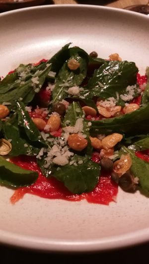 Dried water melon rucula and vegan Parmesan at Ali Pacha in La Paz