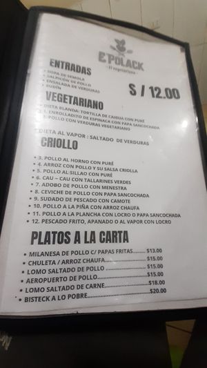 Menu at E' Polack in Lima