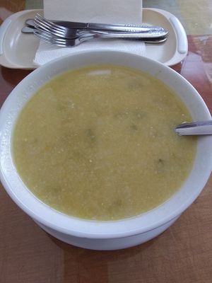 Vegetable soup with hardly any vegetables at Buena Salud in Trujillo