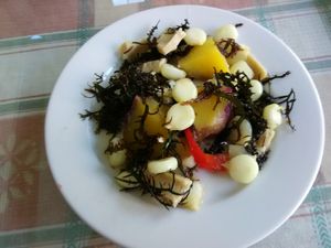 Appetizer with sweet potato, seaweed and corn at Buena Salud in Trujillo
