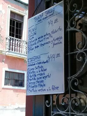Menu board at Buena Salud in Trujillo