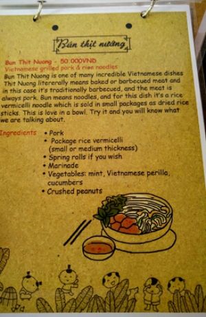 Bun Thit Nuong menu at A Vietnam Corner in Dong Hoi