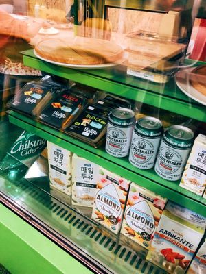 They have some vegan goodies like milk and cheese stocked in their fridge! at DalYang - Sweet Kitten 달냥 in Seoul
