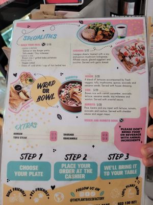 Menu at The Plant Based Factory in Miraflores