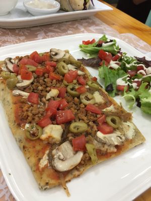Pizza at The Plant Based Factory in Miraflores