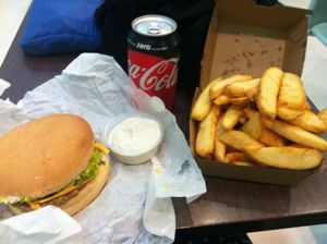 Chick'n burger, chunky fries and aioli from Lord of the Fries at Paramatta. at Lord of the Fries in Parramatta