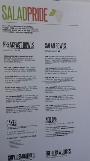 food menu at SaladPride in London
