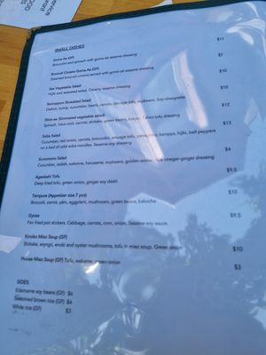 Menu at Cha-Ya in San Francisco