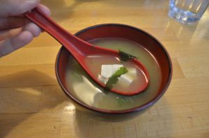 Miso soup (included in the lunch combo) at Cha-Ya in San Francisco
