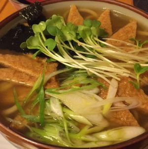 seasoned tofu skin udon noodle soup at Cha-Ya in San Francisco