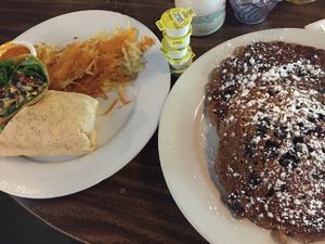 Pancakes and breakfast burrito at Jam on Hawthorne in Portland