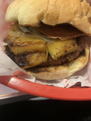 The bbq burger with pineapple added. So good. Highly recommend ! at Comet 984 in Playa Del Carmen