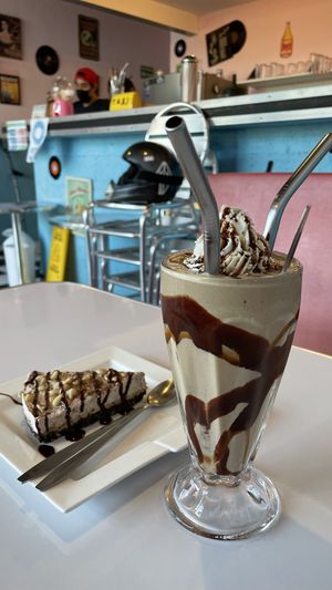 snickers milkshake and cheesecake WERE OUT OF THIS WORLD at Comet 984 in Playa Del Carmen