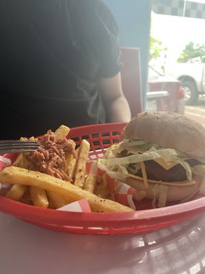 Loaded fries and beyond burger  at Comet 984 in Playa Del Carmen