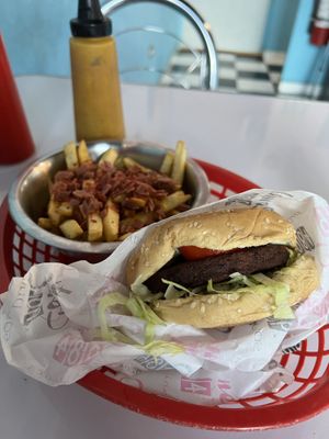 Comet Burger w loaded fries  at Comet 984 in Playa Del Carmen