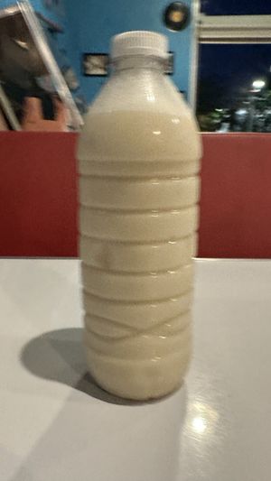 Horchata (unfortunately served in plastic)  at Comet 984 in Playa Del Carmen