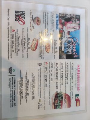 Food menu at Comet 984 in Playa Del Carmen