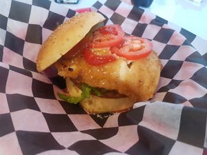 vegan burger with vegan cheese patty added at Comet 984 in Playa Del Carmen