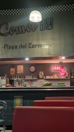 The counter, so cute (vegan stop here) at Comet 984 in Playa Del Carmen