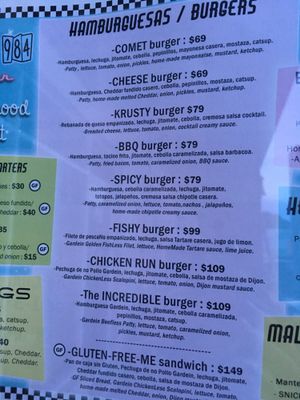 Menu at Comet 984 in Playa Del Carmen
