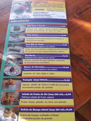Dessert menu at Cravo e Canela in Alto Paraiso
