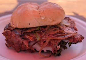 Romesco, Romesco, Where Art Thou Romesco burger at Migration Brewing in Portland