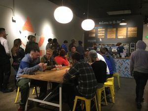 Always a line at Eb & Bean - Broadway in Portland