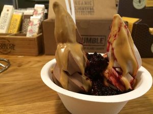 There is that peanut butter shell and fruity froyo!  at Eb & Bean - Broadway in Portland