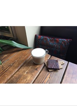 Brownie and chai at The Karma Conscious Cafe and Eatery in Saskatoon