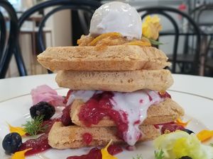 Waffle at Pomegranate Cafe in Los Angeles