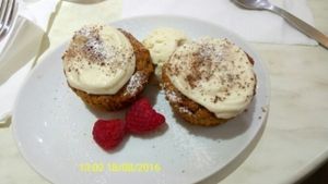 homemade muffins with vegan ice cream  at Cafe 50 in Yeovil