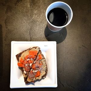 brown bread sandwich with chemex brewed coffee at V3RAW in Milan