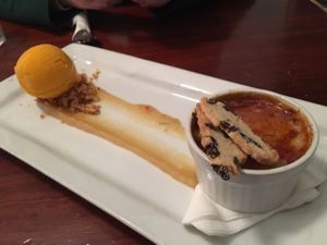 mango sorbet with chai brulee  at Governors Bay Hotel in Christchurch