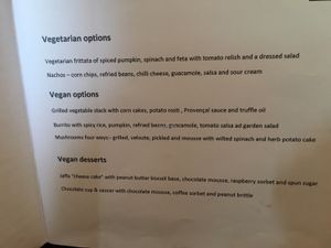 vegan menu  at Governors Bay Hotel in Christchurch