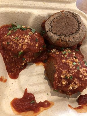 Eggplant “Meatballs” in sauce  at goodbeet in Haddon Township