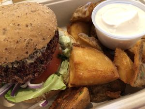 Good Beet Burger with potato upgrade  at goodbeet in Haddon Township