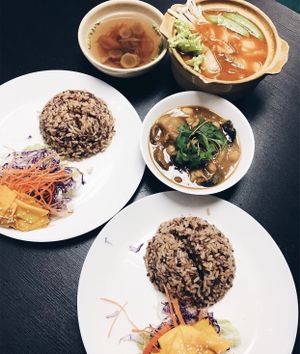 Rice and stew at Vege Pot 素砂煲 in Central Singapore